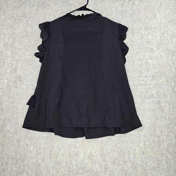 Shein Womens Ruffled Button-Front Top Black Polyester Blend Large Sleeveless - Picture 2 of 5